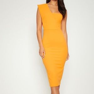 Yellow One Shoulder Draped Midi Dress
